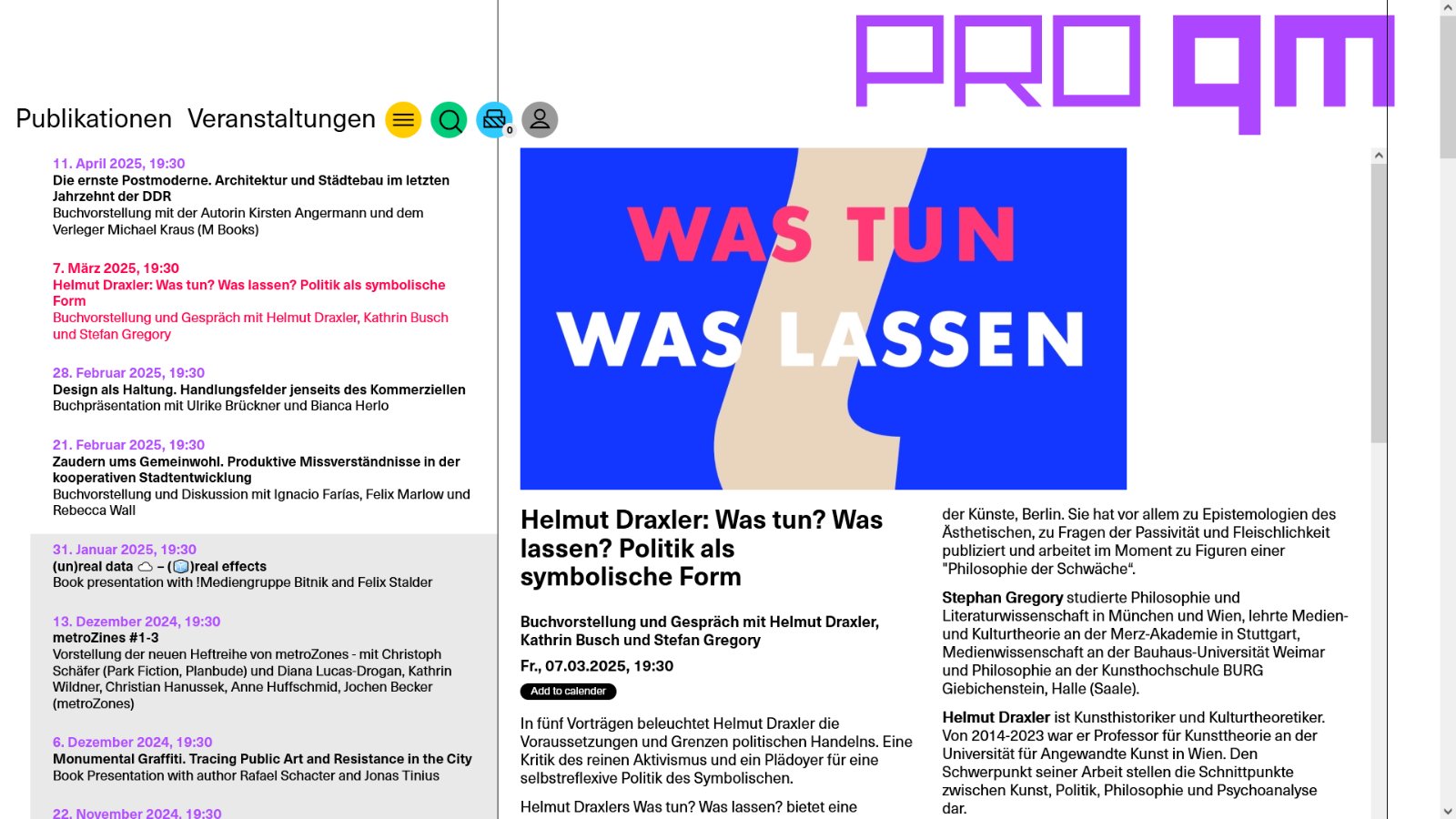 Helmut Draxler mit »Was tun? Was lassen?« bei pro qm in Berlin