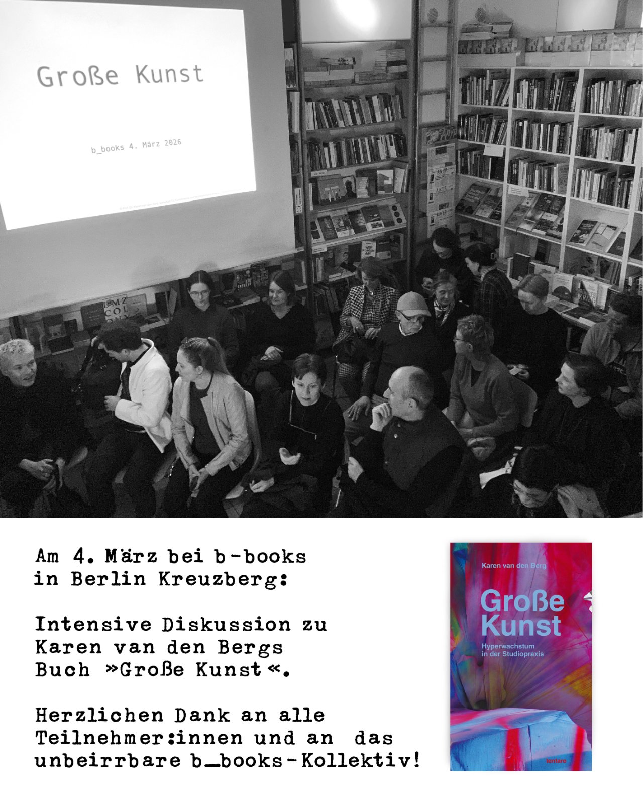 Buchvorstellung »Große Kunst« bei b_books in Berlin Kreuzberg